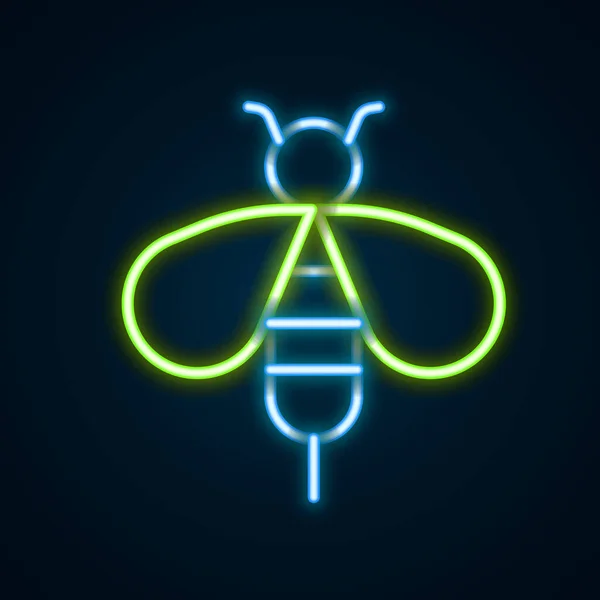 Glowing Neon Line Bee Icon Isolated Black Background Sweet Natural — Stock Vector