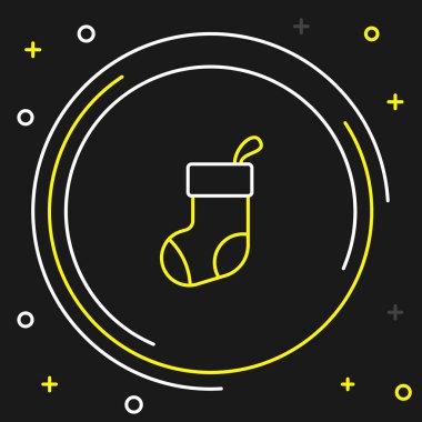 Çizgi Noel çorap ikonu siyah arka planda izole. Mutlu Noeller ve mutlu yıllar. Renkli taslak konsepti. Vektör