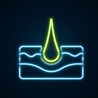 Parlayan neon hattı insan saç kökü ikonu siyah arkaplanda izole edilmiş. Saç bakımı tedavisi. Renkli taslak konsepti. Vektör