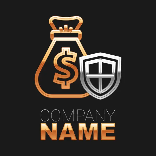 Line Money Bag Shield Icon Isolated Black Background Insurance Concept — Vettoriale Stock