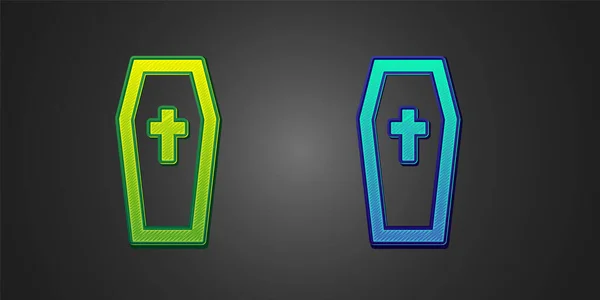 Πράσινο Και Μπλε Coffin Χριστιανική Σταυρό Εικόνα Απομονώνονται Μαύρο Φόντο — Διανυσματικό Αρχείο