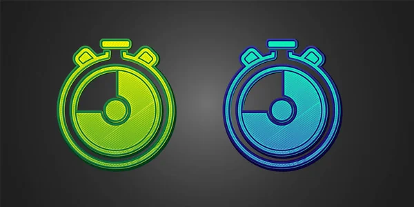 Zelená Modrá Ikona Stopwatch Izolované Černém Pozadí Časový Spínač Chronometr — Stockový vektor