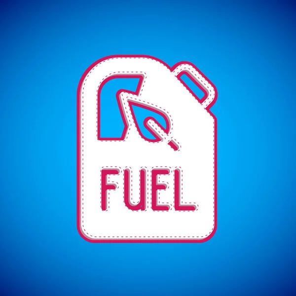 Icono Del Bidón Combustible Bio Blanco Aislado Sobre Fondo Azul — Vector de stock