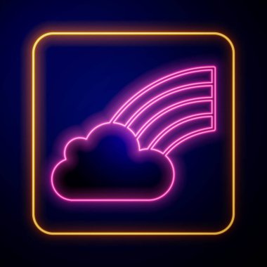 Parlayan neon gökkuşağı ve siyah arka planda izole edilmiş bulut simgesi. Aziz Patrick gününüz kutlu olsun. Ulusal İrlanda bayramı. Vektör