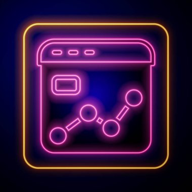 Parlayan neon pazar analiz simgesi siyah arkaplanda izole edildi. Metin dosya simgesini rapor et. Muhasebe tabelası. Denetim, analiz, planlama. Vektör