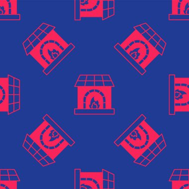 Kırmızı Demirci fırın ikonu mavi arka planda izole edilmiş pürüzsüz desen. Vektör