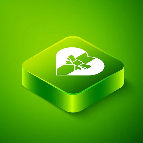 stock vector Isometric Gift box icon isolated on green background. Merry Christmas and Happy New Year. Green square button. Vector