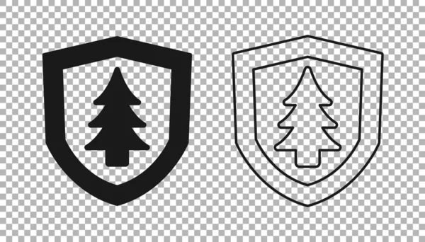 Schwarzes Schild Mit Baumsymbol Auf Transparentem Hintergrund Umweltfreundliches Schutzschild Mit — Stockvektor