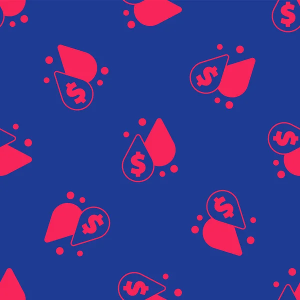 Red Oil Drop Dollar Symbol Icon Isolated Seamless Pattern Blue — 图库矢量图片
