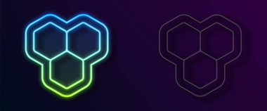 Parlayan neon hattı bal peteği simgesi siyah arkaplanda izole edildi. Bal hücrelerinin sembolü. Tatlı doğal yemek. Vektör