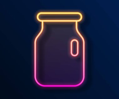 Siyah arka planda izole edilmiş vida kapaklı parlak neon çizgili cam kavanoz. Vektör