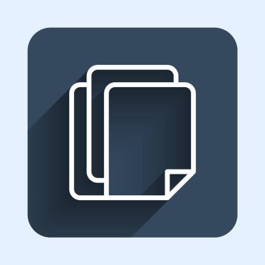 Beyaz çizgi Dosya simgesi uzun gölge arkaplanı ile izole edildi. Kontrol listesi simgesi. İş konsepti. Mavi kare düğme. Vektör