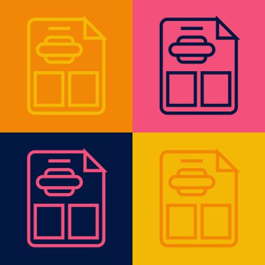 Pop Sanat Çizgisi Restoran Kafe menüsü simgesi renk arkaplanında izole edilmiş. Vektör