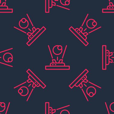 Kırmızı çizgi hologramı simgesi siyah arkaplanda izole edilmiş. Küresel iletişim teknolojisi. Vektör