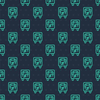 Yeşil çizgi elektrikli panel simgesi mavi arka planda izole edilmiş. Kolu değiştir. Vektör