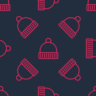 Kırmızı çizgi kış şapkası simgesi siyah arkaplanda izole edilmiş. Vektör