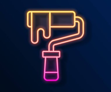 Parlak neon çizgisi boya fırçası simgesi siyah arkaplanda izole edildi. Vektör