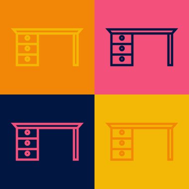 Pop Art Line ofis masa simgesi renk arkaplanında izole edildi. Vektör