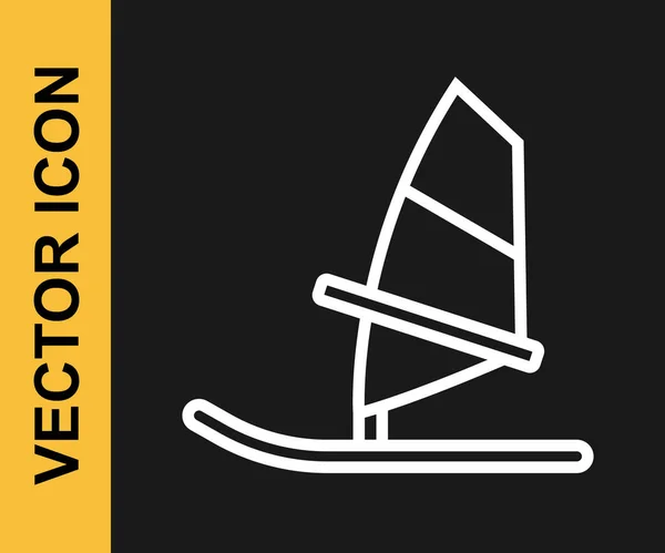 White Line Windsurfing Icon Isolated Black Background Vector — стоковый вектор