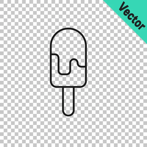 Черная Линия Значок Мороженого Изолированы Прозрачном Фоне Милый Символ Вектор — стоковый вектор
