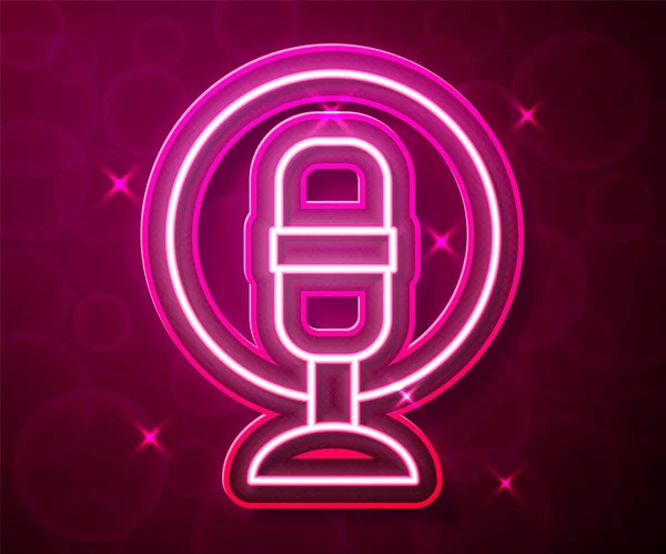 Glowing Neon Line Microphone Icon Isolated Red Background Air Radio — Stock Vector