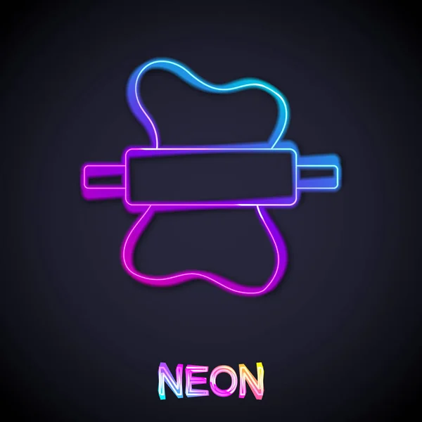 Žhnoucí Neonová Čára Rolling Pin Ikonu Těsta Izolované Černém Pozadí — Stockový vektor