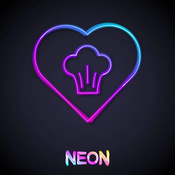 Luminoso Neon Linea Icona Cappello Chef Isolato Sfondo Nero Simbolo — Vettoriale Stock