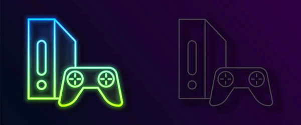 Linea Neon Luminosa Console Videogiochi Con Icona Joystick Isolata Sfondo — Vettoriale Stock