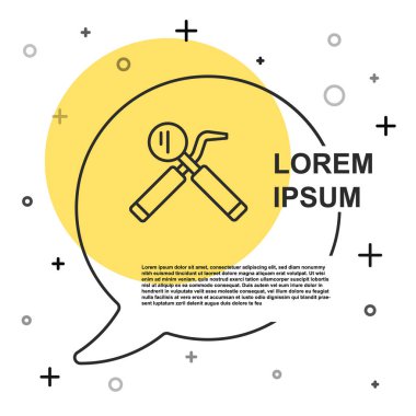 Siyah çizgi dişçi denetleme aynası ve sonda simgesi beyaz arkaplanda izole edildi. Kaşif pulluğu. Diş muayenesi. Rastgele dinamik şekiller. Vektör