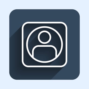 Beyaz çizgi Uzun gölge arkaplan izole hesap ekran simgesi oluştur. Mavi kare düğme. Vektör