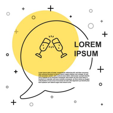 Beyaz arka planda izole edilmiş siyah çizgili şampanya ikonu. Mutlu Noeller ve mutlu yıllar. Rastgele dinamik şekiller. Vektör