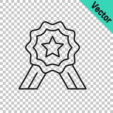 Siyah çizgi Beş yıldızlı müşteri ürün değerlendirme simgesi şeffaf arkaplanda izole edildi. Favori, en iyi derecelendirme, ödül sembolü. Vektör