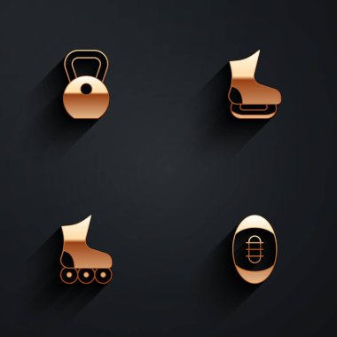 Ağırlık, patenler, paten ve uzun gölgeli Amerikan futbolu ikonu. Vektör