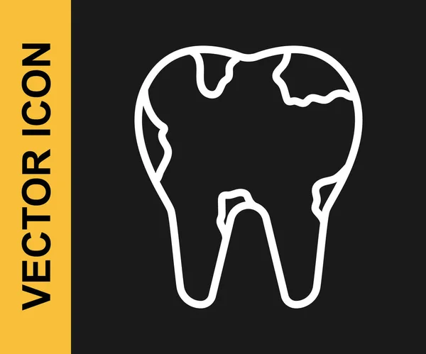 Weiße Linie Gebrochenes Zahnsymbol Isoliert Auf Schwarzem Hintergrund Zahnproblem Ikone — Stockvektor