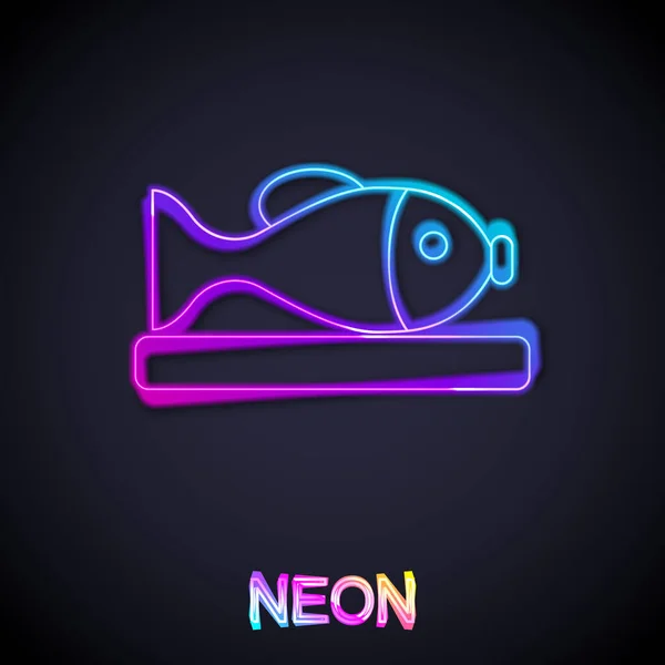 Žhnoucí Neonová Čára Podávané Ryby Ikonu Talíře Izolované Černém Pozadí — Stockový vektor