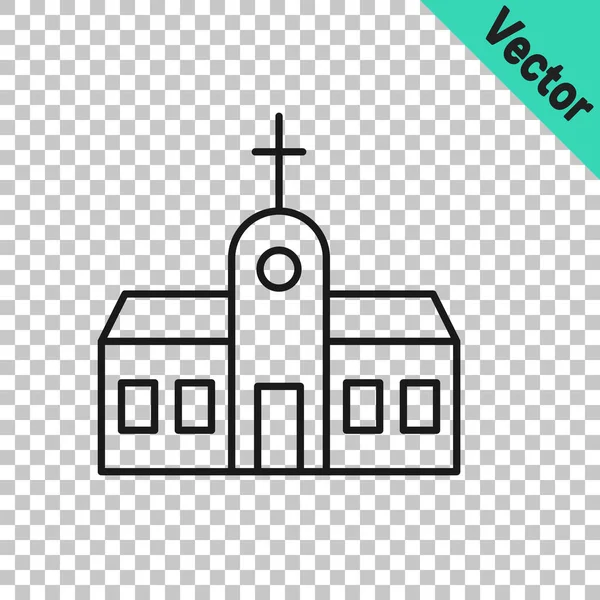 Musta Viiva Kirkko Rakennuksen Kuvaketta Eristetty Läpinäkyvä Tausta Kristillinen Kirkko — vektorikuva