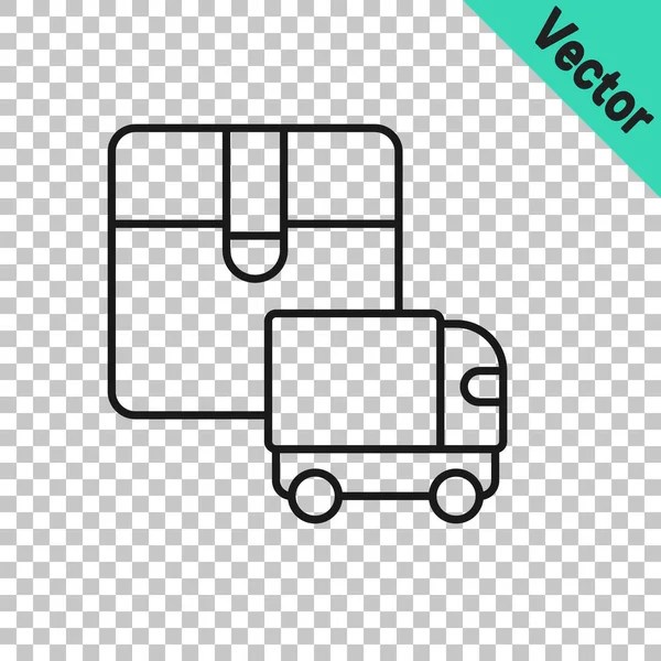 Black Line Delivery Cargo Truck Vehicle Icon Isolated Transparent Background — Stock Vector