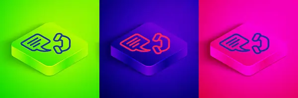 Isometric Line Telephone Hours Support Icon Isolated Green Blue Pink — 图库矢量图片