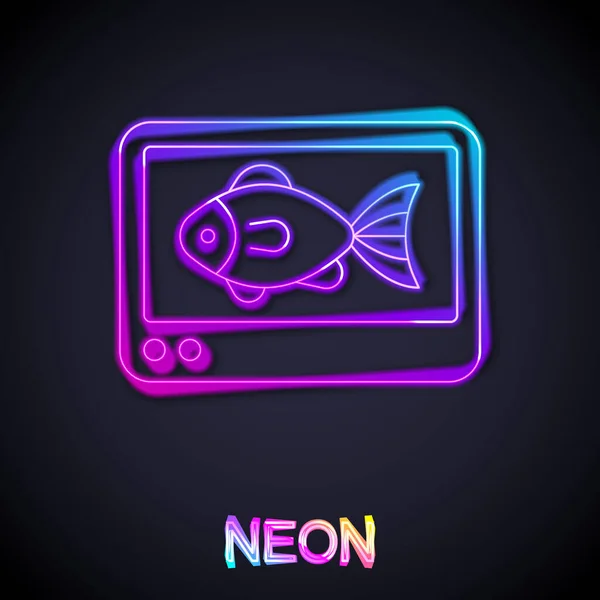 Parlayan Neon Hattı Balık Bulucu Yankı Ses Simgesi Siyah Arkaplanda — Stok Vektör