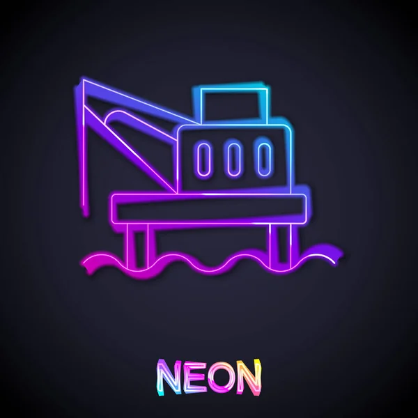 Glowing Neon Line Oil Platform Sea Icon Isolated Black Background — Wektor stockowy