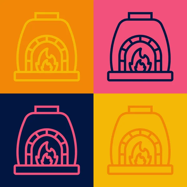 Pop Art Line Blacksmith Oven Icon Isolated Color Background Vector — Image vectorielle