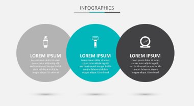 Traş bıçağı, el kremi tüpü ve aynalı makyaj tozunu hazırla. Ticari bilgi şablonu. Vektör