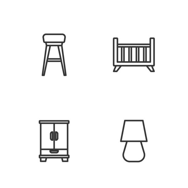 Set Line Επιτραπέζιο Φωτιστικό Ντουλάπα Καρέκλα Και Κούνια Μωρό Κρεβάτι — Διανυσματικό Αρχείο