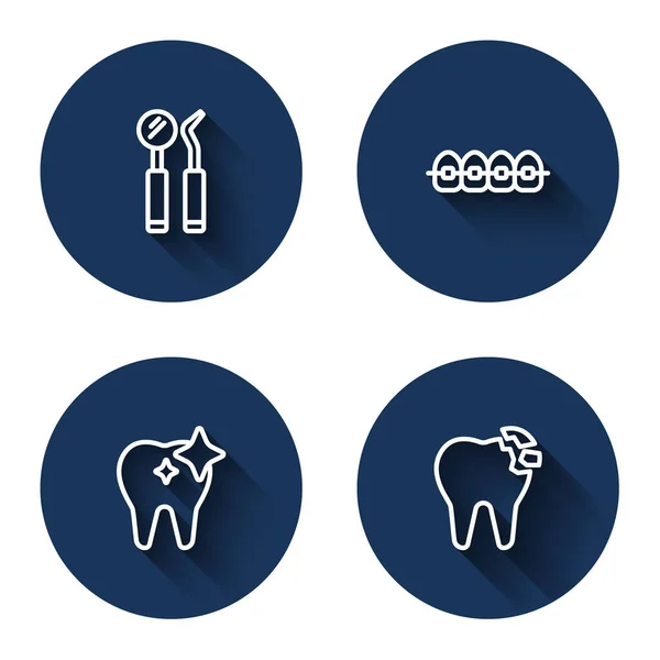 Ustaw Linię Lustro Dentystyczne Sonda Zęby Aparatem Zęby Wybielanie Zębów — Wektor stockowy
