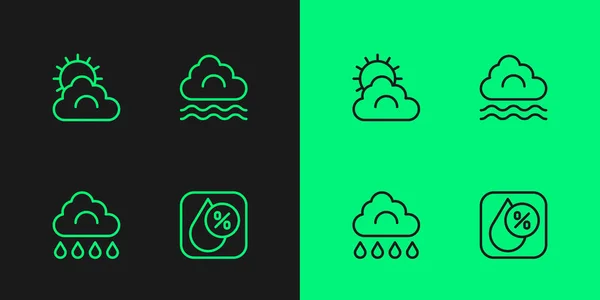 Set Line Water Drop Percentage Cloud Rain Sun Cloud Weather — Stock Vector