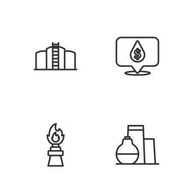 Petrol deposu teçhizatını ateşe verin ve dolar sembolü bırakın. Vektör.