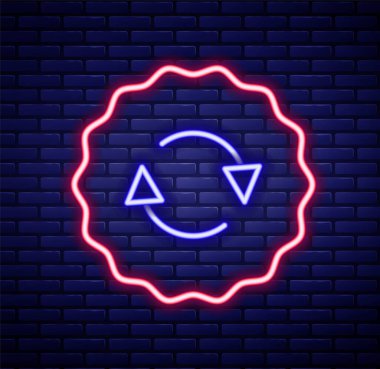 Parlayan neon hattı geri dönüşüm sembolü tuğla duvar arka planında izole edilmiş. Dairesel ok simgesi. Çevre geri dönüşümü yeşile döner. Renkli taslak konsepti. Vektör