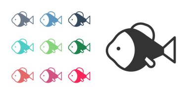 Siyah balık simgesi beyaz arkaplanda izole edildi. Simgeleri renklendirin. Vektör