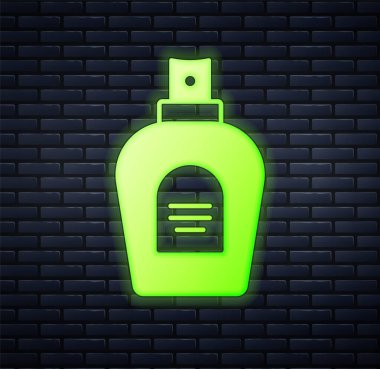 Parlayan neon parfüm ikonu tuğla duvar arkasında izole edilmiş. Vektör