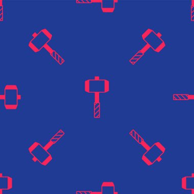 Kırmızı Ortaçağ savaş çekici ikonu mavi arka planda izole edilmiş pürüzsüz desen. Vektör